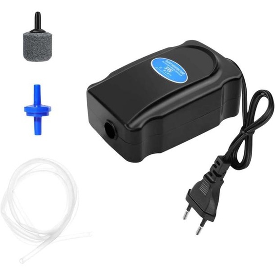 Pompe à air pour aquarium, 3W, avec un tuyau de 1,2 m, une pierre à bulles et une valve anti-retour, pour loxygénation des aquariums