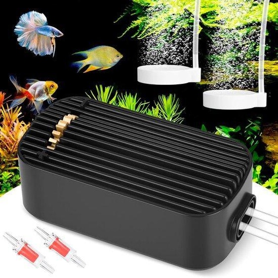 Pompe à air pour aquarium, pompe à oxygène silencieuse pour aquarium, pompe à air réglable pour aquarium, pompe à oxygène pour aquarium avec double sortie, pierre à bulles et disque de régulation