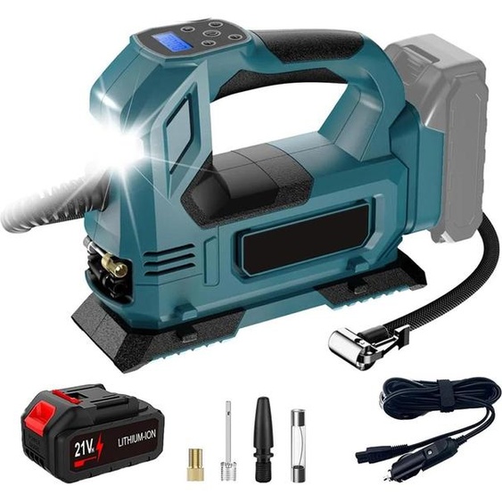 Pompe à air sans fil - Compresseur dair électrique - 18 V, éclairage LED, 1 batterie incluse, portable - Noir