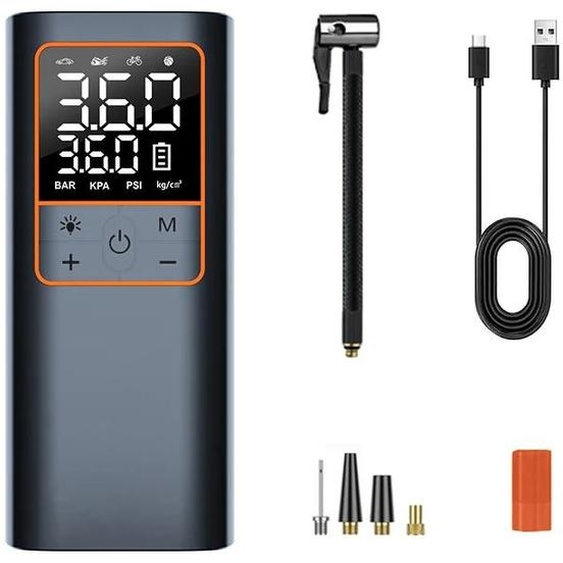 Pompe à air sans fil - Compresseur électrique portable - Pour voiture, moto et vélo - Multifonctionnel - Noir