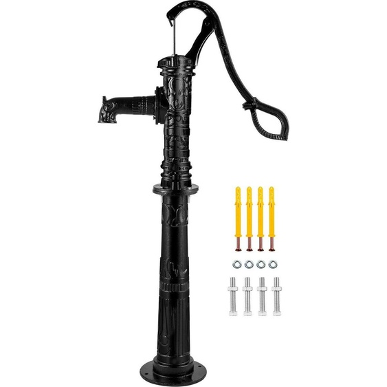Pompe à eau manuelle avec support, pompe à pichet de 15,7 x 9,4 x 53,1 pouces et support de pompe de 26 pouces avec trous pré-percés de 1/2 pouce pour une installation facile, pompe de puits rustique en fonte pour cour, jardin, irrigation agricole, noire
