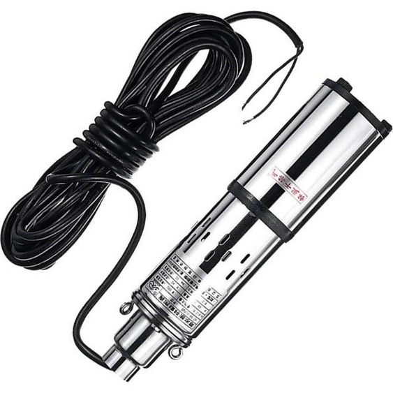 Pompe à eau solaire - Pompe immergée pour puits profonds - DC 24 V - 200 W - hauteur de refoulement 30 m - débit 1,2 m³/h - fiche EU - Argent
