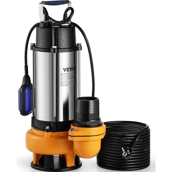 Pompe à eau submersible, 2200 W, 60 000 L/h, avec cordon de 10 m et interrupteur à flotteur automatique, en acier inoxydable portable pour eaux sales ou propres, drainage des inondations, vidange des bassins de jardin, piscines, jacuzzis