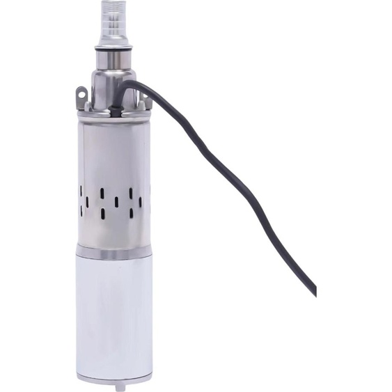 Pompe à eau submersible - Pompe pour puits profond - 12V - 180W - débit 1,2 m³/h - câble 17 m - sortie 2,5 cm - inox/cuivre - blanc