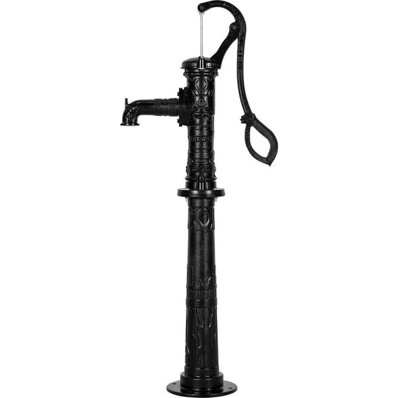 Pompe à main pour puits, hauteur de refoulement maximale de 6 mètres, pompe à eau manuelle antique en fonte avec socle surélevé, raccord NPT 1-1/4 pouce, installation facile, pour jardin extérieur, étang, cour, ferme, couleur noire