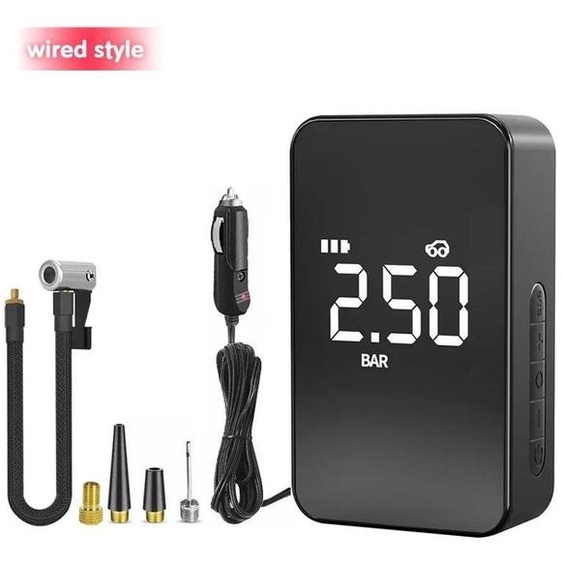 Pompe à pneus portable - Compresseur dair numérique - 150 PSI - Pour voiture, moto, vélo - Avec fil - Blanche