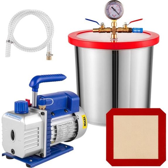 Pompe à vide à un étage 3 CFM 1/4 HP, kit de chambre à vide 3 gallons (13 litres), kit de réfrigération CVC/climatisation