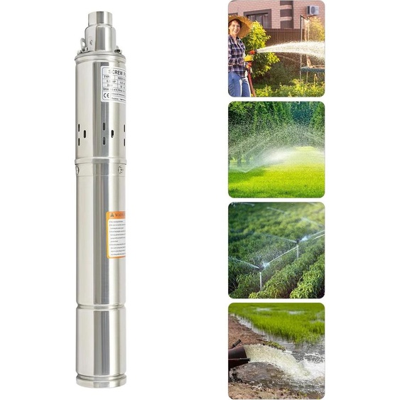 Pompe de puits profond en acier inoxydable, pompe à vis immergée, 230V avec fiche EU, compatible avec le sable, pour le jardin et lagriculture