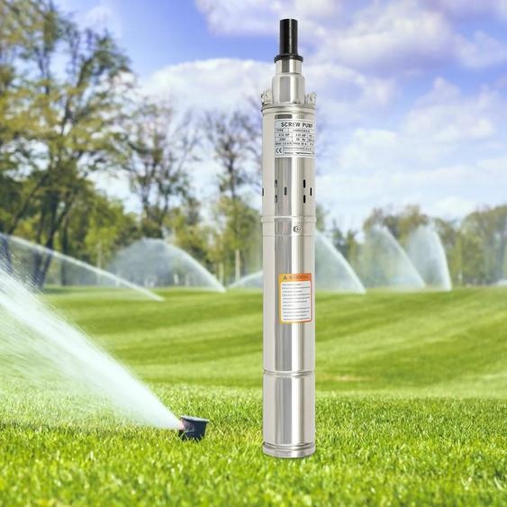 Pompe de puits profond, pompe à vis immergée 220V fiche EU, acier inoxydable, compatible avec le sable, pour le jardin et lapprovisionnement en eau