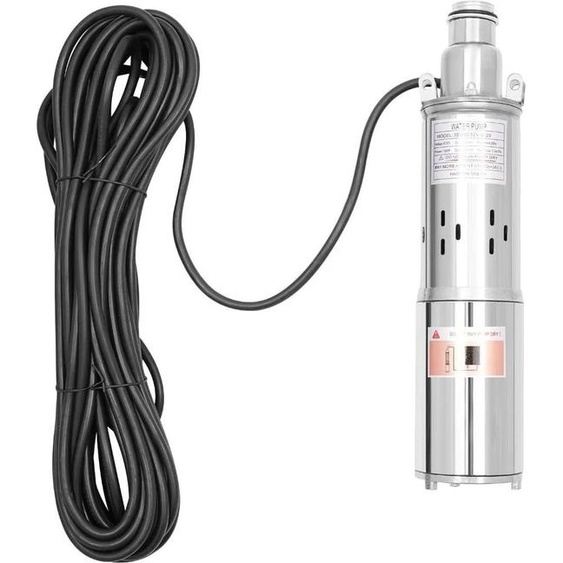 Pompe de puits profonde électrique - Pompe immergée solaire - DC 12 V - 180 W - Moteur en cuivre pur - Débit 20 l/min - Hauteur de refoulement 25 m - Blanc