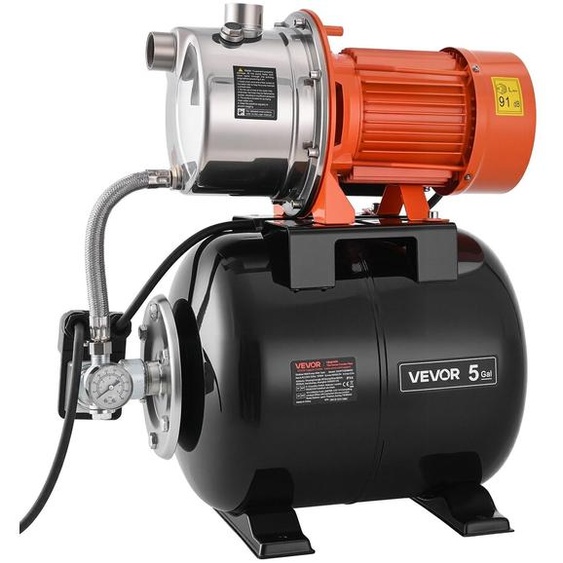 Pompe pour puits peu profonds de 1,6 CV avec réservoir de pression, 230 V, débit de 6000 litres par heure. Pompe dirrigation en acier inoxydable avec réservoir de 19 litres. Système de surpression automatique, pressostat de 1,4 à 2,8 bars, pour jardin,