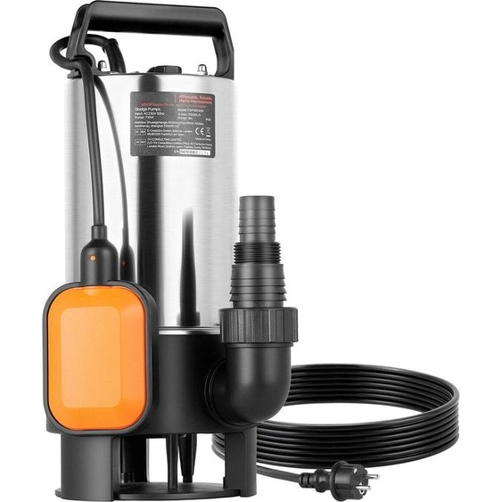 Pompe submersible pour puisard 710 W, 20 000 L/H, pompe submersible en acier inoxydable pour eaux usées et eaux propres avec interrupteur à flotteur automatique, cordon long, hauteur de refoulement maximale de 9 m, pour piscines, jardins, étangs, zones