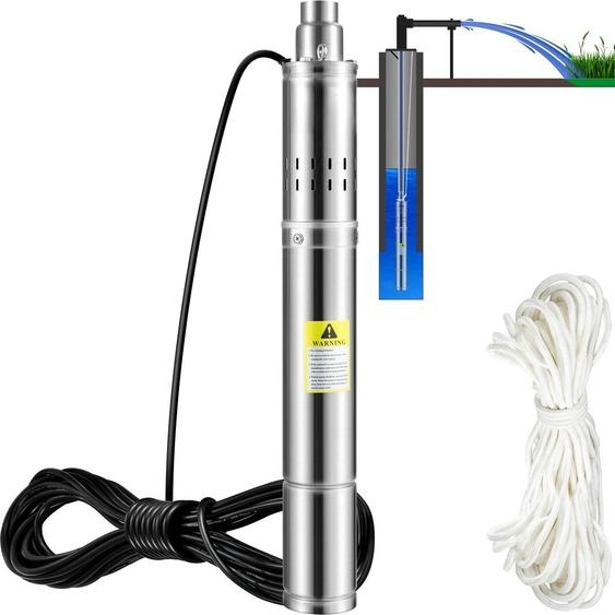 Pompe submersible pour puits profonds, 550 W, 230 V/50 Hz, débit de 35 l/min, hauteur de refoulement de 108 m, résistance au sable  5 %, cordon électrique de 20 m, pompes à eau en acier inoxydable de 7,6 cm pour usage industriel, irrigation et usage