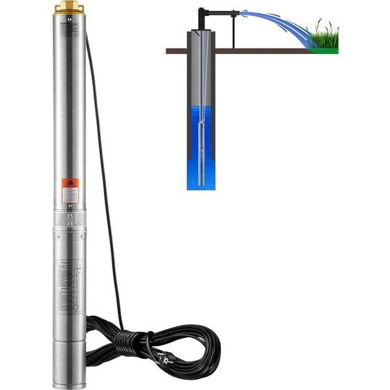 Pompe submersible pour puits profonds Pompe à eau en acier inoxydable 1500 W 9,8 m³/h 108 m