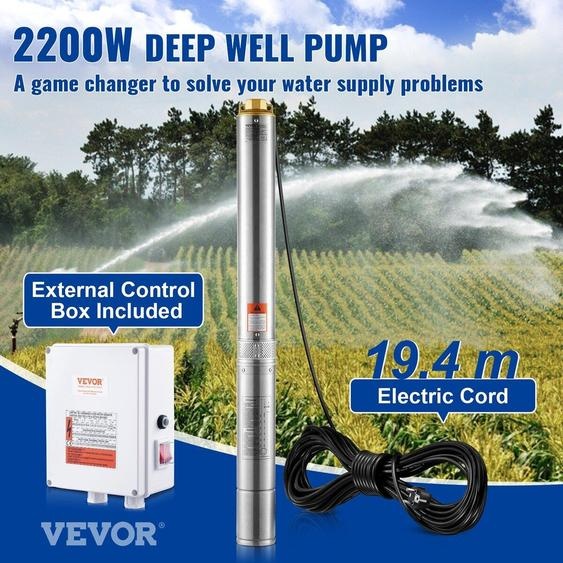 Pompe submersible pour puits profonds Pompe à eau en acier inoxydable 2200 W 9,8 m³/h 144 m