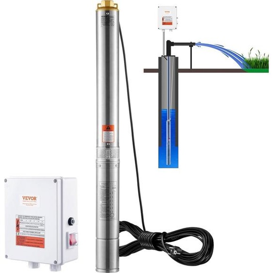 Pompe submersible pour puits profonds Pompe à eau en acier inoxydable 2200 W 9,8 m³/h 144 m