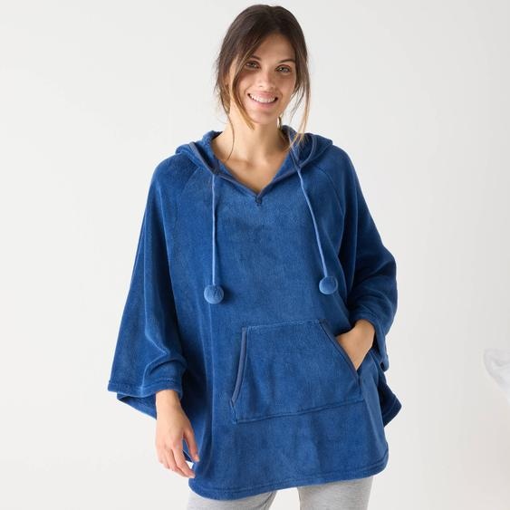 Poncho à capuche, maille polaire toucher peluche -
