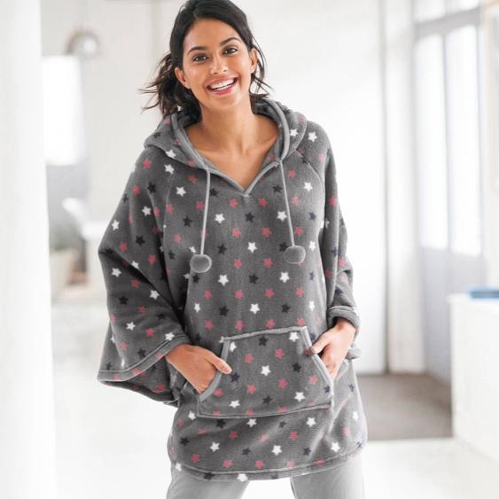 Poncho à capuche, maille polaire toucher peluche -