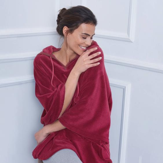 Poncho à capuche, maille polaire toucher peluche -