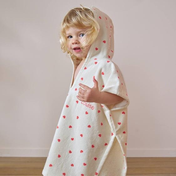 Poncho bébé coton recyclé personnalisable MON CŒUR rose imprimé