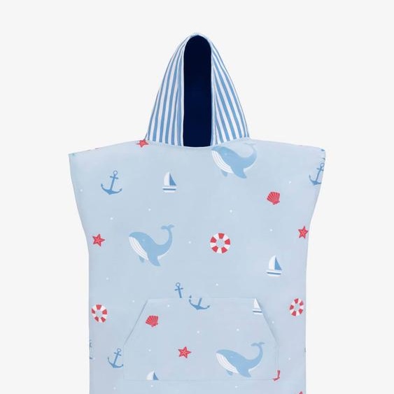 Poncho De Bain A Capuche Enfant Microfibre Blue