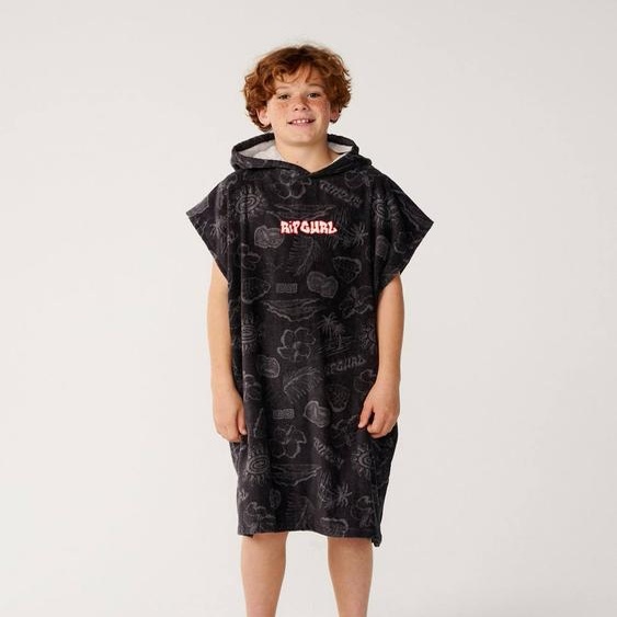 Poncho De Bain À Capuche Garçon Sessions Noir Délavé