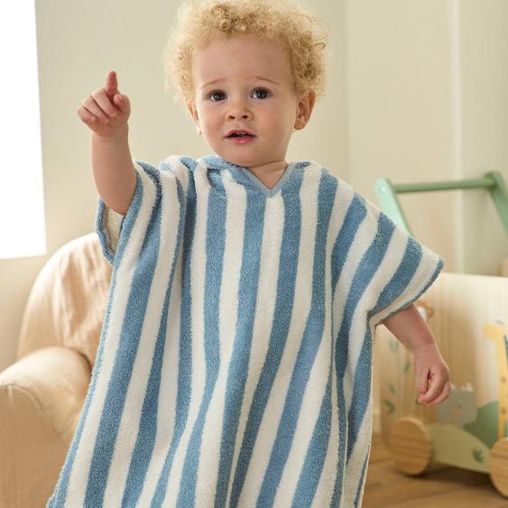 Poncho de bain bébé à rayures personnalisable bleu