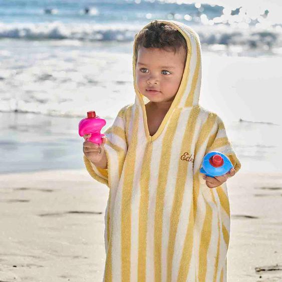 Poncho de bain bébé à rayures personnalisable rayé jaune