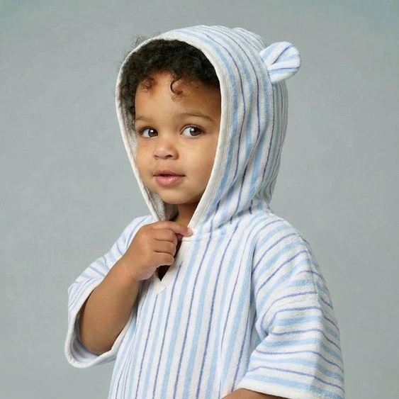 Poncho de bain bébé Animaux, avec coton recyclé rayé bleu