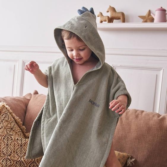 Poncho de bain bébé avec coton recyclé personnalisable Animal olive
