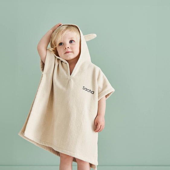 Poncho de bain bébé avec coton recyclé personnalisable Animaux beige
