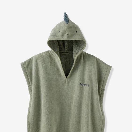 Poncho de bain bébé avec coton recyclé personnalisable Animaux olive