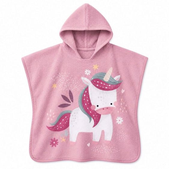 Poncho De Bain Enfant À Capuche En Coton Animaux Rose