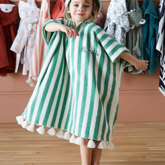 Poncho de bain enfant à rayures personnalisable vert
