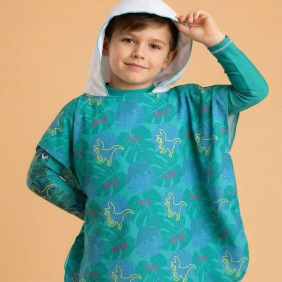 Poncho En Microfibres Blanc / Vert