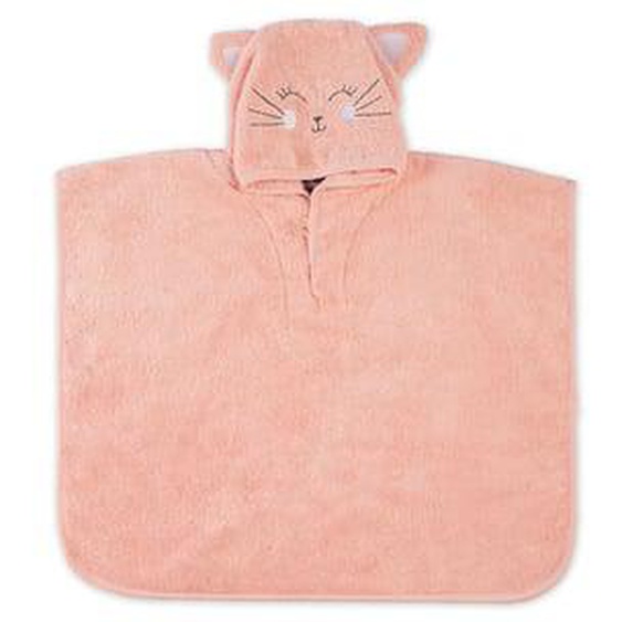 Poncho pur coton Petit chat rose