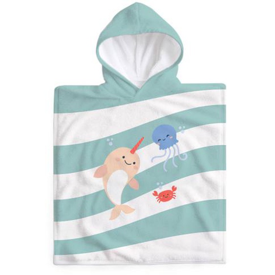 Poncho Serviette Enfant En Coton Bleu