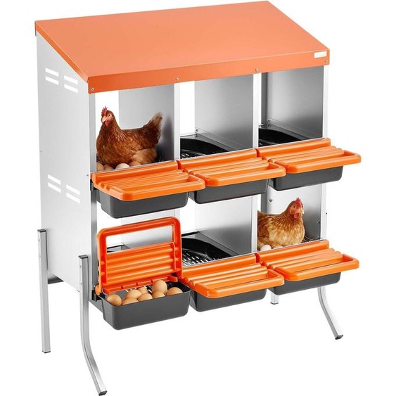 Pondoir pour poules - Pondoir à rouleau à 2 étages - Avec 6 compartiments - Métal avec pieds de soutien - Dimensions 79,5 x 52,5 x 99 cm - Orange