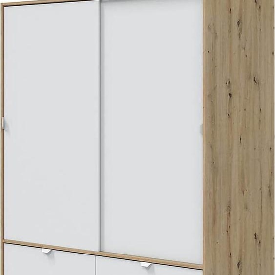 Ponna - Armoire 2 Portes, 140x200h cm Brun Chêne Noeuds, Porte-manteaux