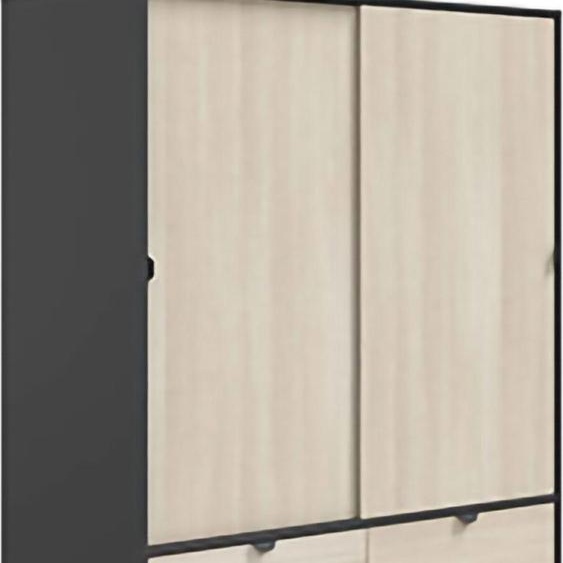 Ponna - Armoire 2 Portes, 140x200h cm Noir Anthracite, Porte-manteau