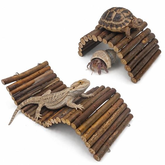 Pont et clôture en bois, 2 pièces, cachette pour reptiles, accessoires pour terrariums