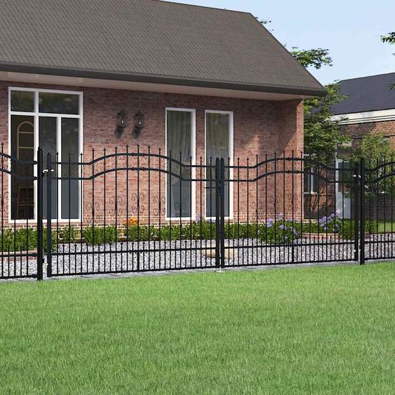 Portail de clôture avec dessus en forme de lance, noir, 394,5 x 125 cm, acier thermolaqué