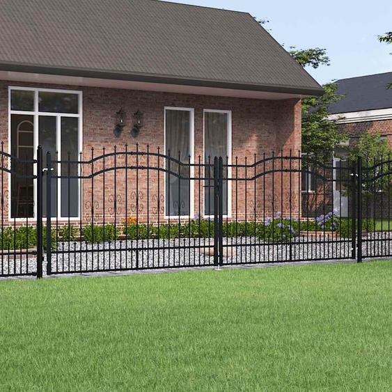 Portail de clôture avec dessus en forme de lance, noir, 406 x 125 cm, acier thermolaqué