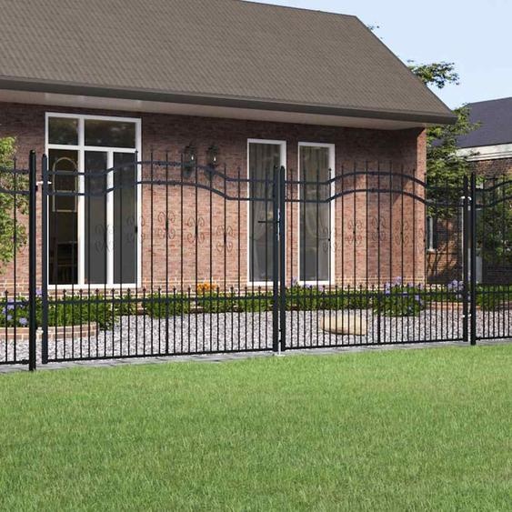 Portail de clôture avec dessus en forme de lance, noir, 406 x 150 cm, acier thermolaqué