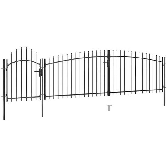 Portail de clôture de jardin avec dessus en lance 5x1,75 m Noir