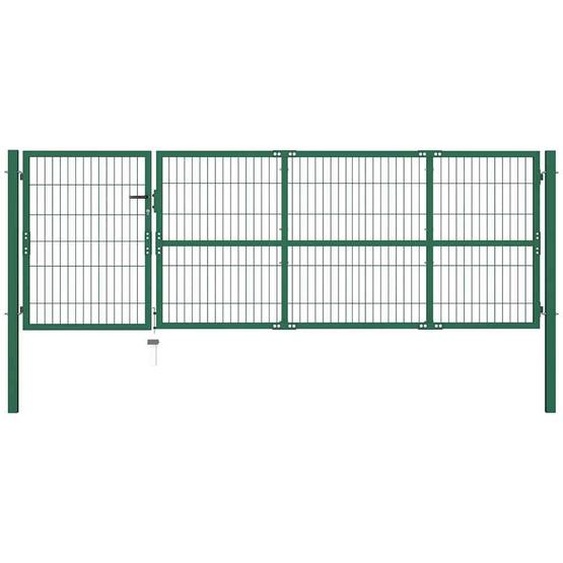 Portail de jardin avec poteaux 350 x 100 cm, acier vert