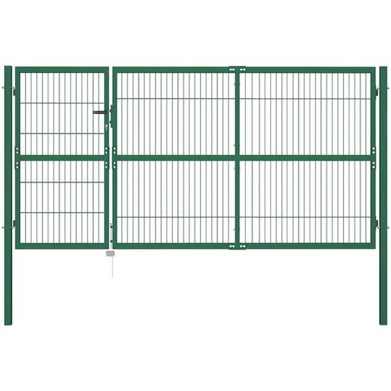Portail de jardin avec poteaux 350 x 140 cm, acier vert