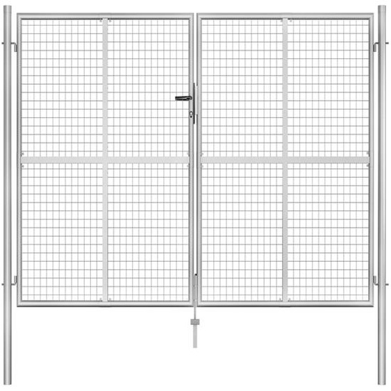Portail de jardin en acier galvanisé 306 x 200 cm Argent