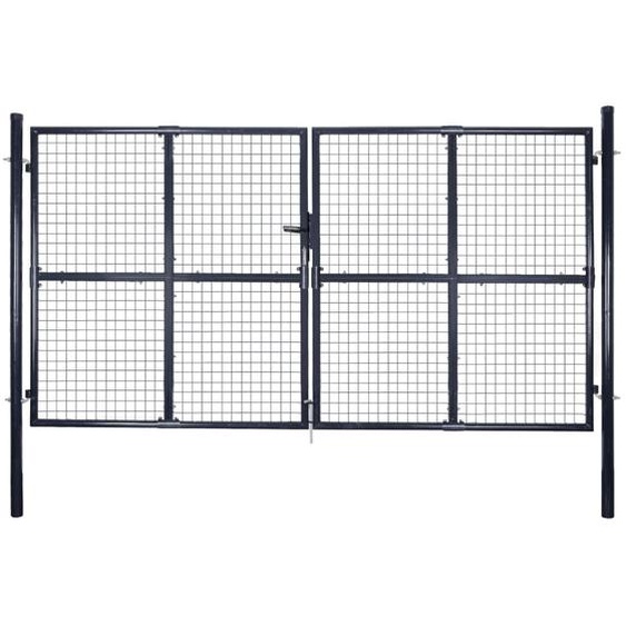 Portail de jardin grillagé en acier galvanisé 306 x 150 cm Gris
