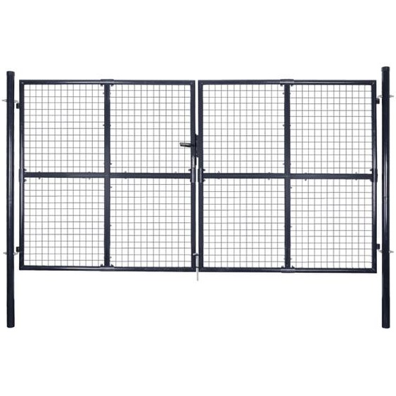 Portail de jardin grillagé en acier galvanisé 306 x 175 cm Gris